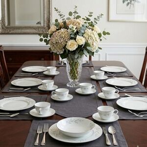 Vintage St Regis White Porcelain Dinnerware Set with Subtle Leaf Motif - 19 PC